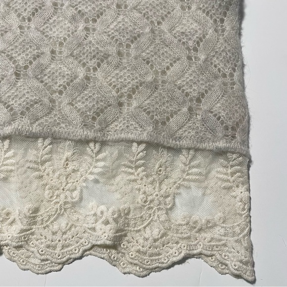 Anthropologie Knitted & Knotted Lace Hem Sweater Short Sleeve Cream Small - Picture 7 of 11